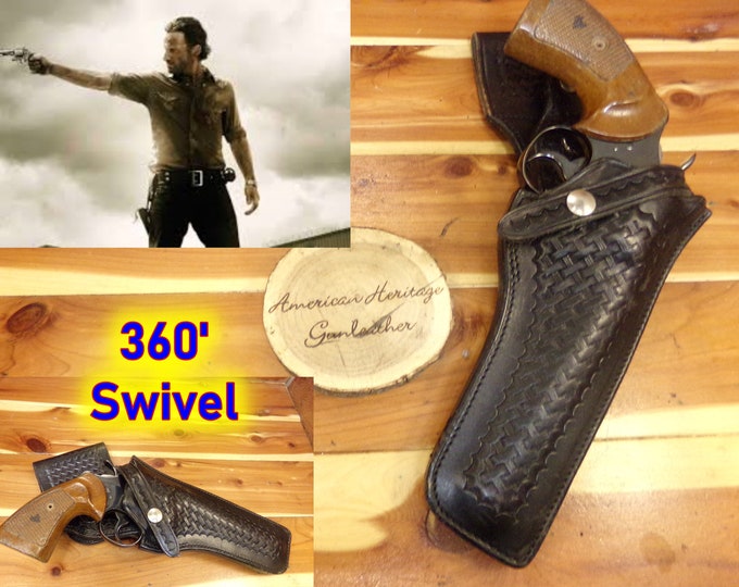 SAF Walking Dead Rick Grimes Style Black Basketweave Leather Swivel Gun ...