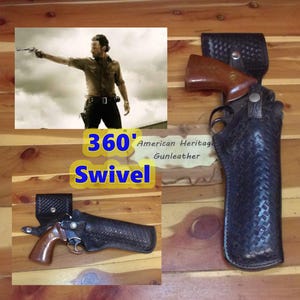 B7-26 AH  Walking Dead Rick Grimes Style Black Basketweave Leather Swivel Gun Holster for COLT Python 6" and Othe Large Framer Revolvers