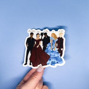 May include: A sticker featuring five characters from a fictional story. The characters are dressed in formal attire and are standing in a line. The text "Remember it's only you" is written above the characters.
