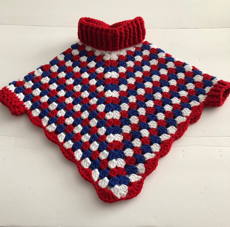 Little Girls Red White /& Blue Poncho for 18-24 Months