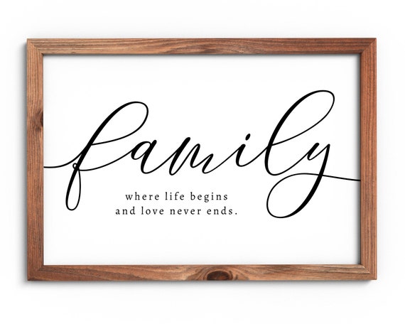 Family Print Wall Art | Digital Download | Where Life Beings and Love Never Ends Quote | Wall Decor | Home Printable Wall Art | Family Love