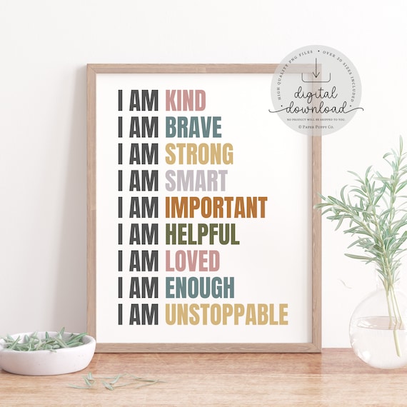 Positive Affirmations for Kids, Classroom Art, Motivational Poster, Positive Classroom Decor, Playroom, Homeschool, Affirmation, Self-Esteem