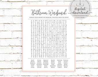 Funny Bathroom Print | Bathroom Wordsearch | Printable Wall Art | Printable Bathroom Decor | Bathroom Prints | Digital Download