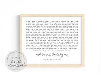 Lucky One by Justin Adams Song Lyrics Quote Print | Romantic Love Quote Wall Art | Home Decor House | Wedding Gift | Digital Download