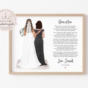 Next Day Mother of the Bride Poem Print, Wedding Drawing, Personalized Custom Mother of the Bride Gift, Wedding Thank You, Custom Portrait