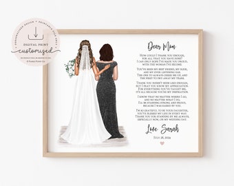 Next Day Mother of the Bride Poem Print, Wedding Drawing, Personalized Custom Mother of the Bride Gift, Wedding Thank You, Custom Portrait