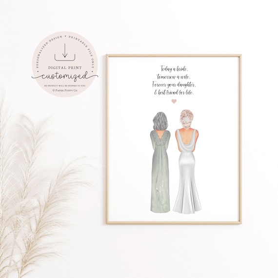 PRINTABLE | Custom Mom And Bride Art | Mother And Daughter | Gift For Mom | Wedding Gift | Personalized Print | Digital Download
