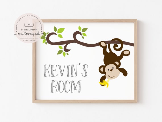 Personalized Kids Monkey Print | Nursery Prints | Personalized Wall Art | Kids Room Print | Nursery Decor | Kids Name Print | Monkey | Cute