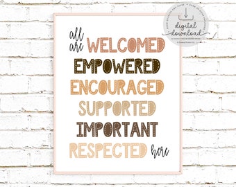 All Are Welcome Here Print | Equality Inclusion Print | Diversity Wall Art | Equality Hands Poster | We Are All Equal | Digital Download
