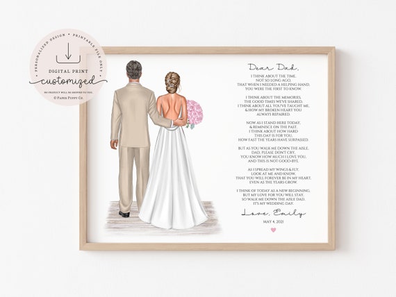 Father of the Bride Poem Print, Wedding Drawing, Personalized Custom Mother of the Bride Gift, Wedding Thank You, Custom Portrait