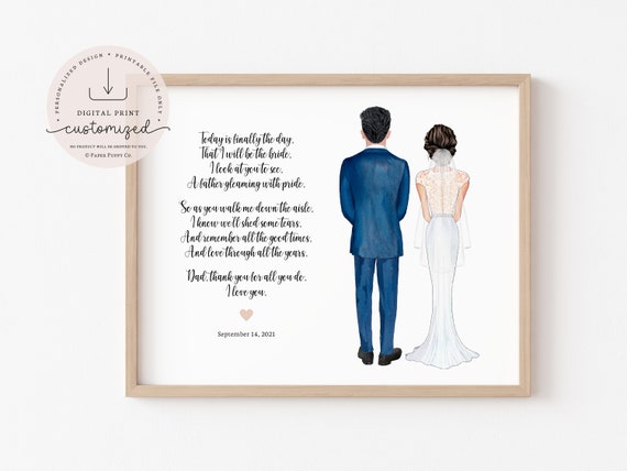 Father of the Bride Poem Print, Wedding Drawing, Personalized Custom Mother of the Bride Gift, Wedding Thank You, Custom Portrait