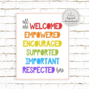 All Are Welcome Here Print | Equality Inclusion Print | Diversity Wall Art | LGBT Ally | Pride LGBTQ | We Are All Equal | Digital Download