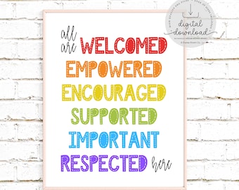 All Are Welcome Here Print | Equality Inclusion Print | Diversity Wall Art | LGBT Ally | Pride LGBTQ | We Are All Equal | Digital Download