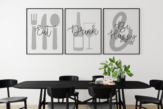 Set of 3 Kitchen Prints | Eat Drink and Be Happy | Kitchen Decor | Printable Wall Art | Housewarming Gift | Kitchen Sign | Kitchen Gift
