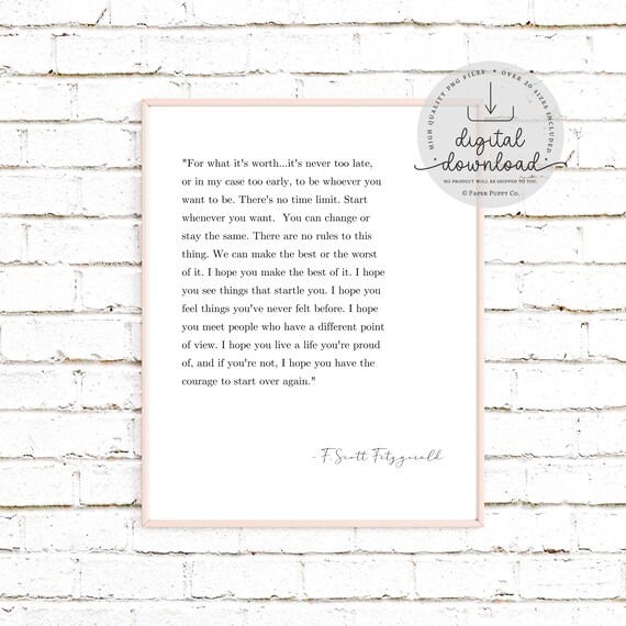 F. Scott Fitzgerald Quote | Motivational Print | Inspirational Quotes Print | Typography Quote Print | Office Print | Inspirational Gift
