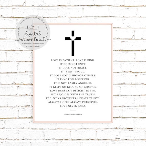 1 Corinthians 13:4-8, Love is Patient Love is Kind Printable, Modern Christian Printable, Typography Wall Art, Wedding Prints, Love Print