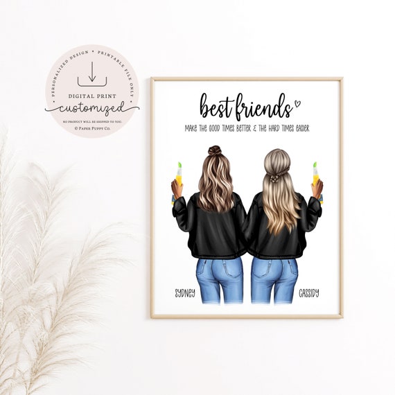 Personalized Best Friends Print | Custom Best Friends Portrait | Besties Personalized Gift | Birthday Gift Ideas | Gifts for Her | Digital