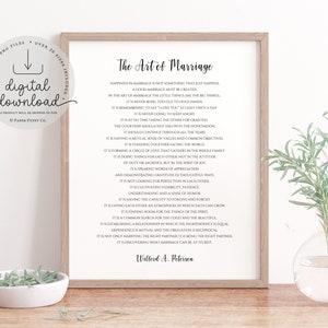 The ART of MARRIAGE Poem Printable, Anniversary Gift, Wedding Gift, home decor, Marriage poem, Apartment decor, housewarming gift