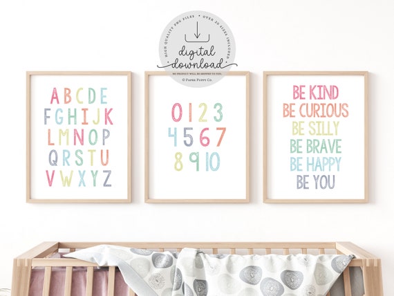 Set of 3 Kids Prints | Kids Room Wall Art | Play Room Decor | Nursery Decor | Children’s  Prints | Alphabet | Numbers | Educational Prints