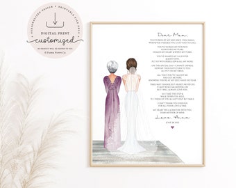 Next Day Mother of the Bride Poem Print, Wedding Drawing, Personalized Custom Mother of the Bride Gift, Wedding Thank You, Custom Portrait