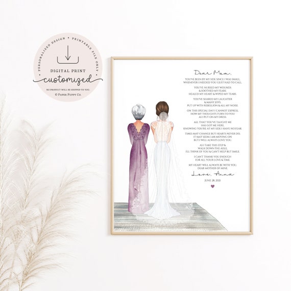 Next Day Mother of the Bride Poem Print, Wedding Drawing, Personalized Custom Mother of the Bride Gift, Wedding Thank You, Custom Portrait