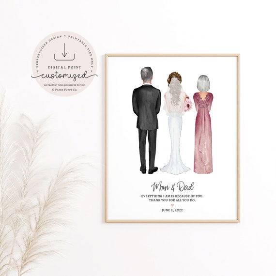 PRINTABLE | Custom Mom, Dad And Bride Art | Parents Gift | Wedding Gift | Custom Wedding Prints | Personalized Print | Digital Download