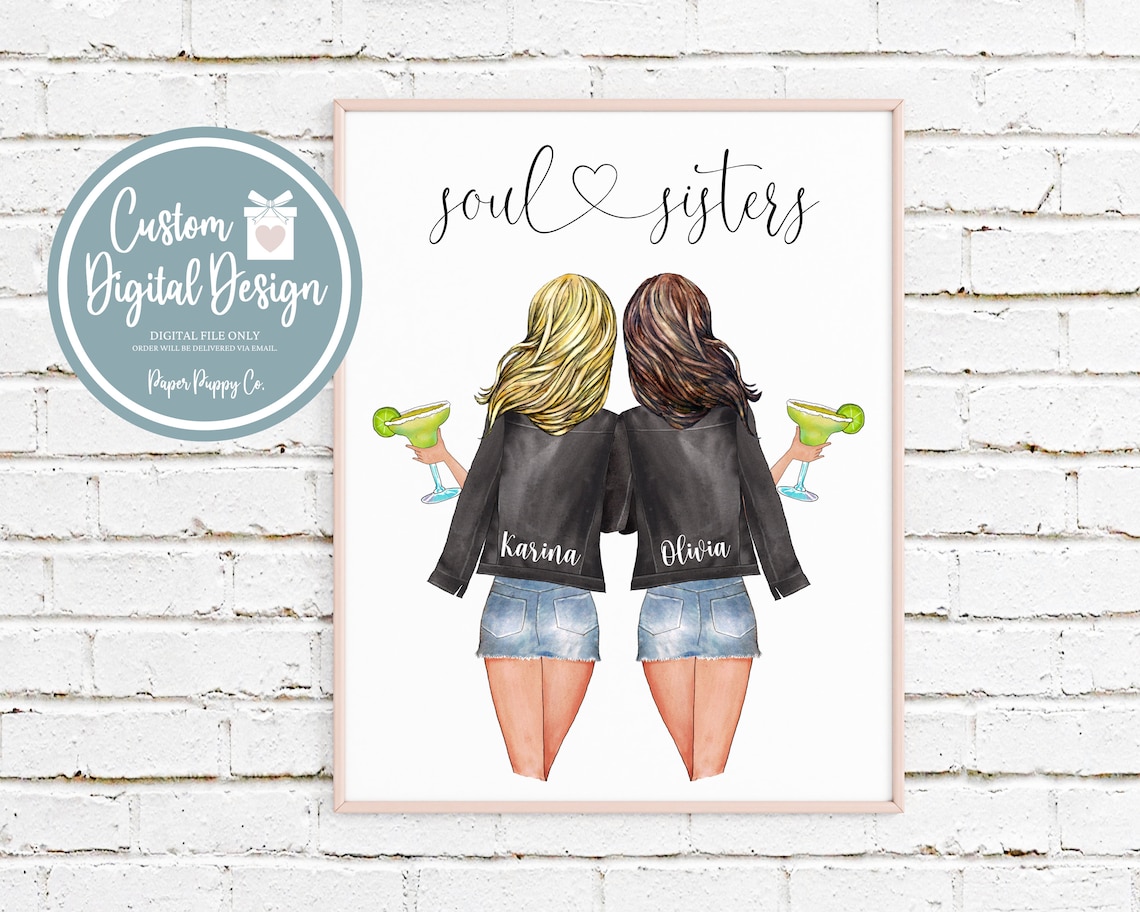 Personalized Best Friends Print Custom Best Friends Portrait Etsy