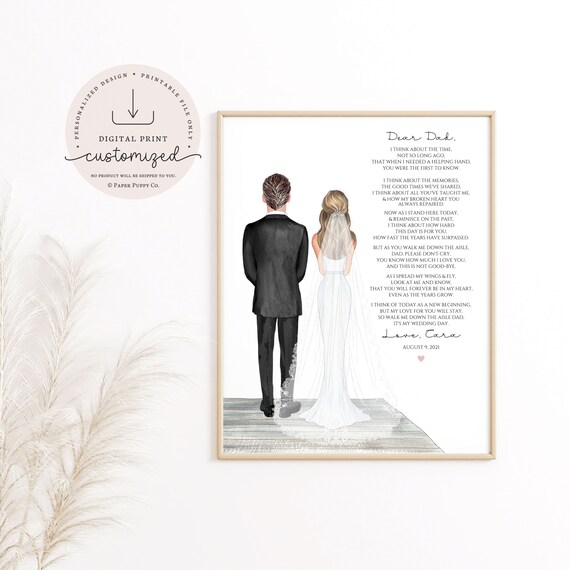 Father of the Bride Poem Print, Wedding Drawing, Personalized Custom Mother of the Bride Gift, Wedding Thank You, Custom Portrait