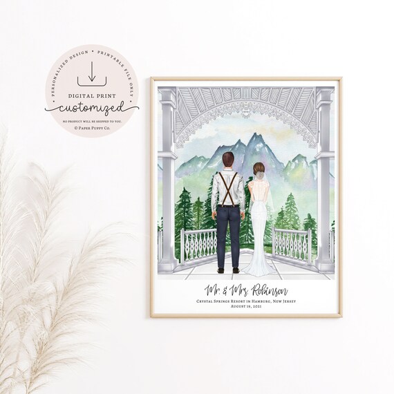 Custom Bride and Groom Gift | Wedding Day Illustration | Bridal Shower Present | Wedding Gift | Destination Wedding Gift | Mr. & Mrs.
