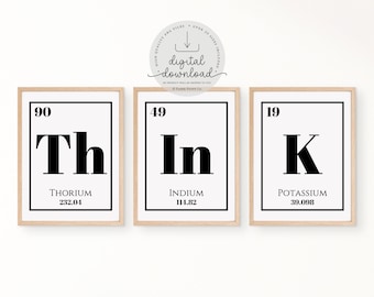 Think Periodic Table Classroom Posters, Science Decor, Puns, Table of Elements, Printable Classroom Decor, High School, Science Lab