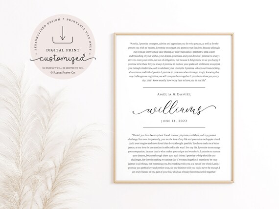 Custom Wedding Vows Print, Wedding Vows, Master Bedroom Above Bed Signs, First Dance Song Lyrics Wall Art, His and Hers Wedding Gift