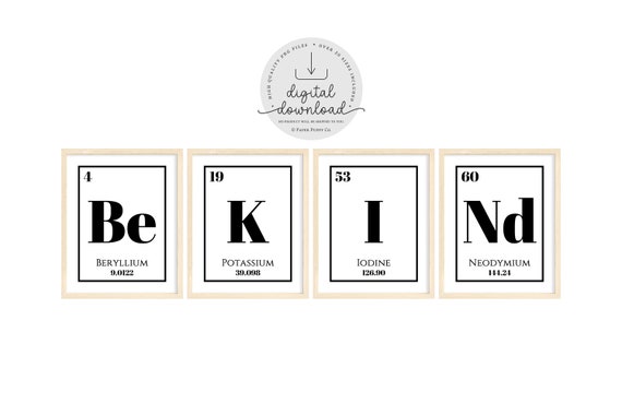 Be Kind Periodic Table Classroom Posters, Science Decor, Puns, Table of Elements, Printable Classroom Decor, High School, Science Lab