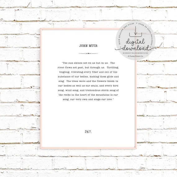 John Muir Quote Print. American History Gifts. Book Page Art. Natural History Prints. Inspirational Gift. The Sun Shines Not On Us