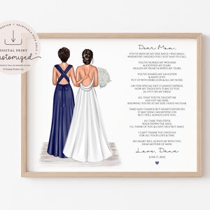 Next Day Mother of the Bride Poem Print, Wedding Drawing, Personalized Custom Mother of the Bride Gift, Wedding Thank You, Custom Portrait