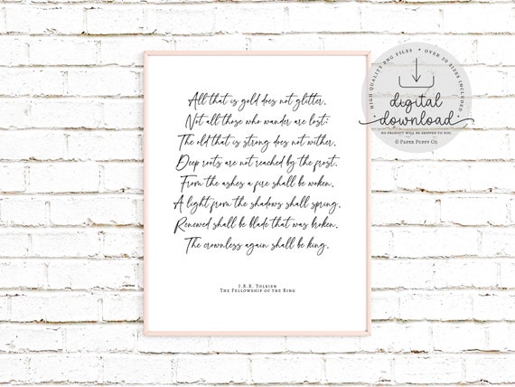 All That Glitters Quote Print, Not All Those Who Wander Are Lost, JRR Tolkien Literary Quotes, Inspirational Wall Decor, Printable Wall Art