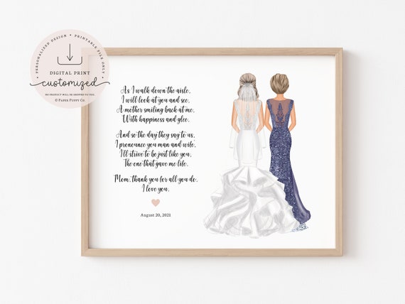 Next Day Mother of the Bride Poem Print, Wedding Drawing, Personalized Custom Mother of the Bride Gift, Wedding Thank You, Custom Portrait