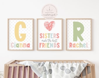 Custom Sisters Make the Best Friends, Set of 3 Prints, Nursery Decor, Nursery Prints, Sister Prints, Boho Nursery Prints, Kids Prints