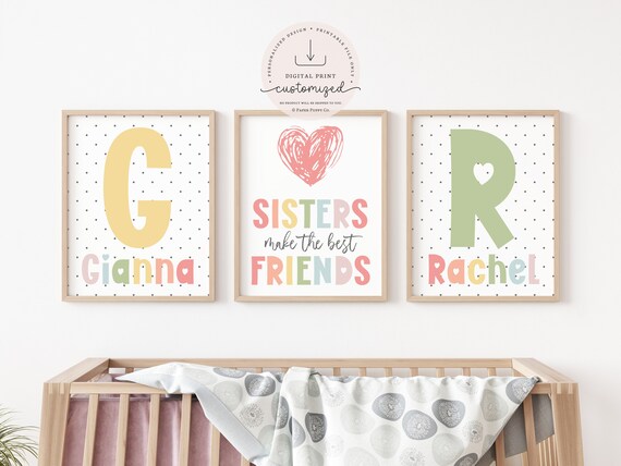 Custom Sisters Make the Best Friends, Set of 3 Prints, Nursery Decor, Nursery Prints, Sister Prints, Boho Nursery Prints, Kids Prints