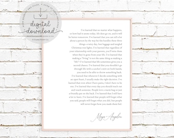 Maya Angelou I've Learned Inspirational Quote Print | Maya Angelou Quote Framed, I've Learned, Inspirational Quote Wall Art, Book Quote Sign