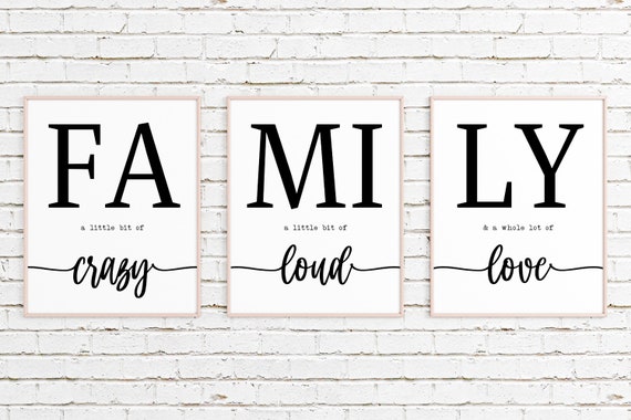 Family sign,Family a little bit of crazy print,Set of 3 Prints,Family quotes,Home Decor signs,Living Room wall Art,Bedroom wall decor,Prints