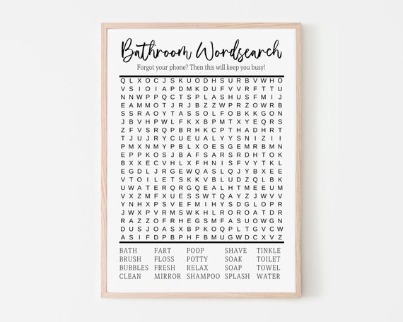 Funny Bathroom Print | Bathroom Wordsearch | Printable Wall Art | Printable Bathroom Decor | Bathroom Prints | Digital Download