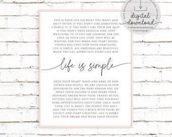 This Is Your Life Printable Art, Life is Simple Inspirational Quote, Inspirational Printable Art, Motivational Quote, Digital Download