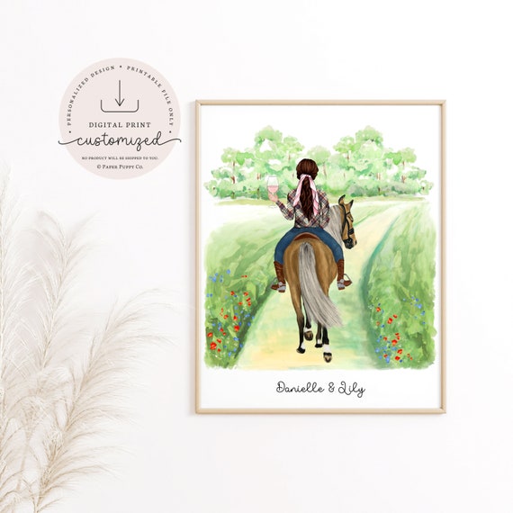 Personalized Horse and Owner Gift,Horse Riding,Horse Rider present,Horse Portrait,Birthday,Christmas Gift for Daughter,Friend,Granddaughter