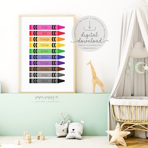 Crayons Educational Print, Kids Room Print, Crayon Colors Poster, Printable Wall Art, Classroom Decor, Homeschool Decor, Kids Room DIGITAL