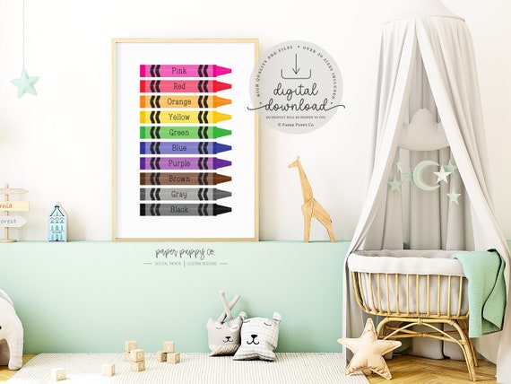 Crayons Educational Print, Kids Room Print, Crayon Colors Poster, Printable Wall Art, Classroom Decor, Homeschool Decor, Kids Room DIGITAL