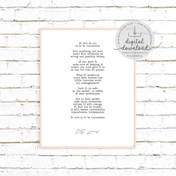 C.S. Lewis Quote Wall Art | Love Is To Be Vulnerable Quote Sign | Inspirational Quote | Romantic Quote | Family Wall Print | Digital