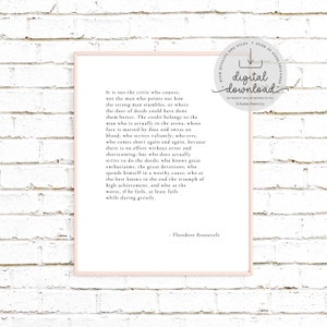 Theodore Roosevelt, Printable Quote, Typewriter Print, Theodore Roosevelt Quote, Inspirational Wall Art Print, Modern Quote Print, Digital