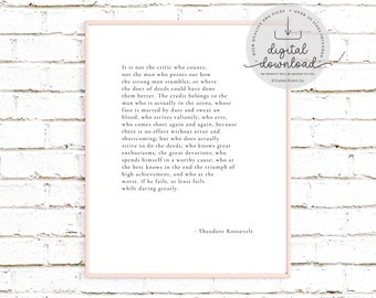 Theodore Roosevelt, Druckbares Zitat, Schreibmaschinendruck, Theodore Roosevelt Zitat, Inspirierender Wand kunstdruck, moderner Spruchdruck, Digital