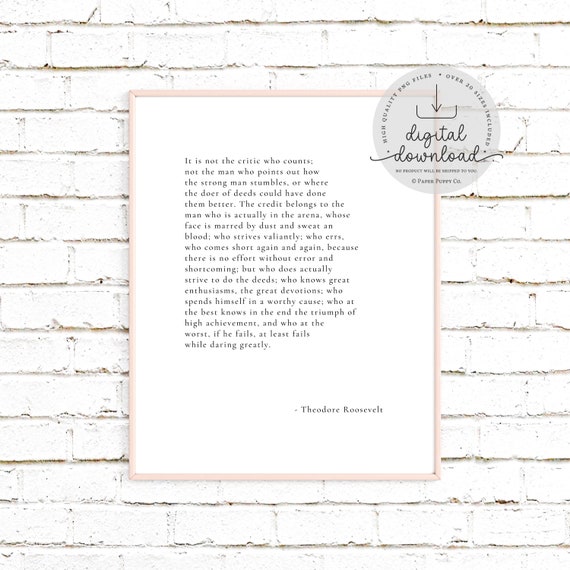 Theodore Roosevelt, Printable Quote, Typewriter Print, Theodore Roosevelt Quote, Inspirational Wall Art Print, Modern Quote Print, Digital