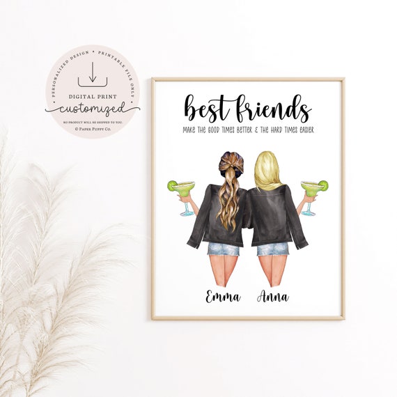 Personalized Best Friends Print | Custom Best Friends Portrait | Besties Personalized Gift | Birthday Gift Ideas | Gifts for Her | Digital